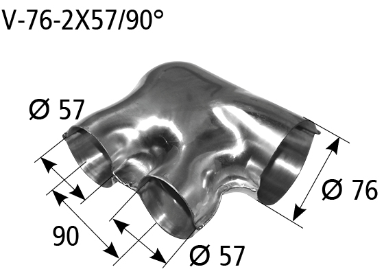 BASTUCK Verteiler Eingang Ø 76 mm 2x Ausgang Ø 57 mm – universell (V-76-2X57/90°)