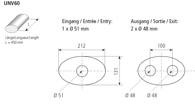 BASTUCK Universal-Schalldämpfer oval 212 x 131 mm, Länge 450 mm – universell (UNV60)