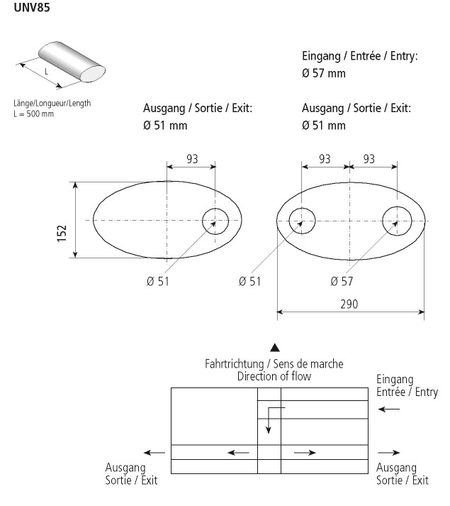 BASTUCK Universal-Schalldämpfer oval querliegend 290 x 152 mm, Länge 500 mm – universell (UNV85)