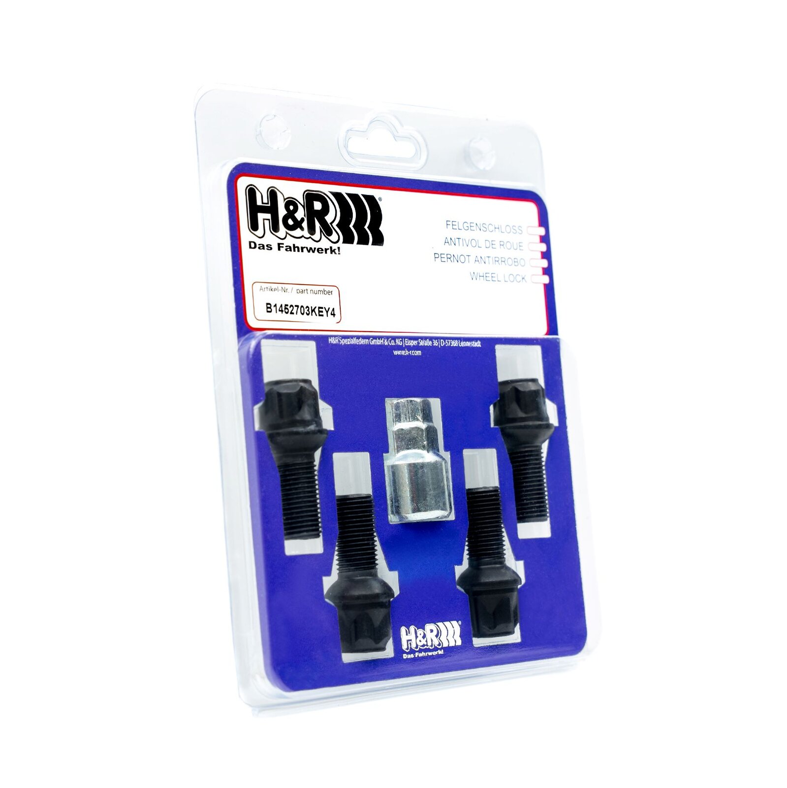 H&R Felgenschloss-Set M14 Kugelbund R13mm – B1452703KEY4 – B1452703KEY4