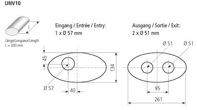 BASTUCK Universal-Schalldämpfer oval 261 x 134 mm, Länge 300 mm – universell (UNV10)