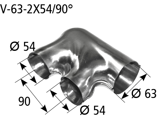 BASTUCK Verteiler Eingang Ø 63 mm 2x Ausgang Ø 54 mm – universell (V-63-2X54/90°)