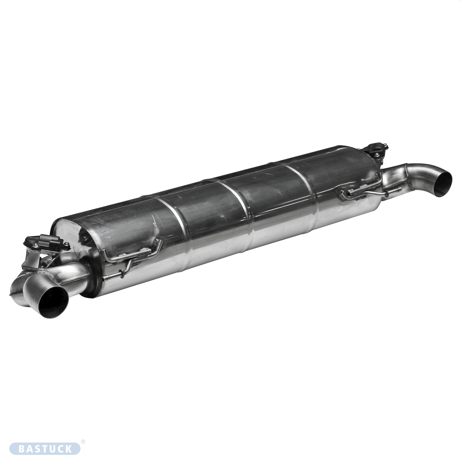 BASTUCK Endschalldämpfer mit 1x Ausgang 70mm LH+RH für original HS-Blende, mit 2x Abgasklappe für BMW 2er G42