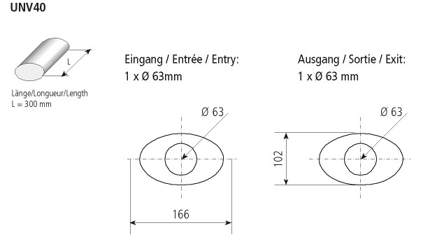 BASTUCK Universal-Schalldämpfer oval 166 x 102 mm, Länge 300 mm – universell (UNV40)