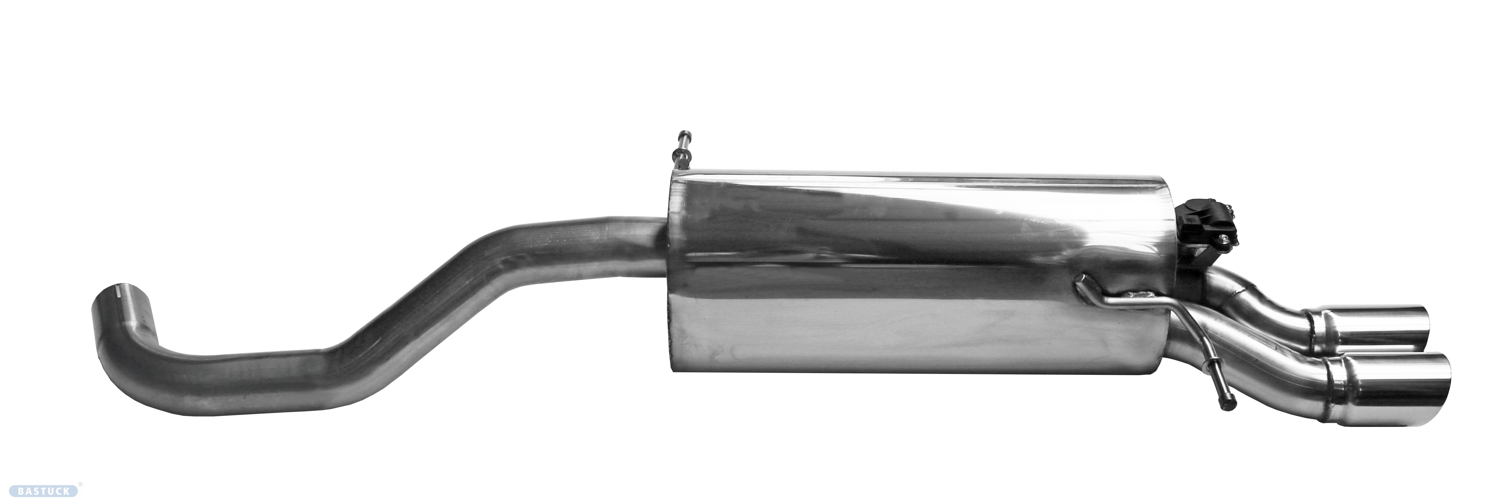 BASTUCK Endschalldämpfer mit Doppel-Endrohr 2 x Ø 76 mm 20° schräg geschnitten