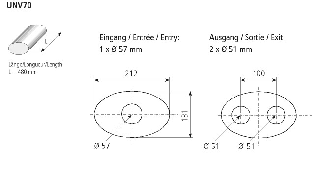 BASTUCK Universal-Schalldämpfer oval 212 x 131 mm, Länge 480 mm – universell (UNV70)