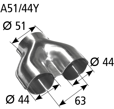 BASTUCK Y-Stück Eingang Ø 51 mm 2x Ausgang Ø 44 mm – universell (A51/44Y)