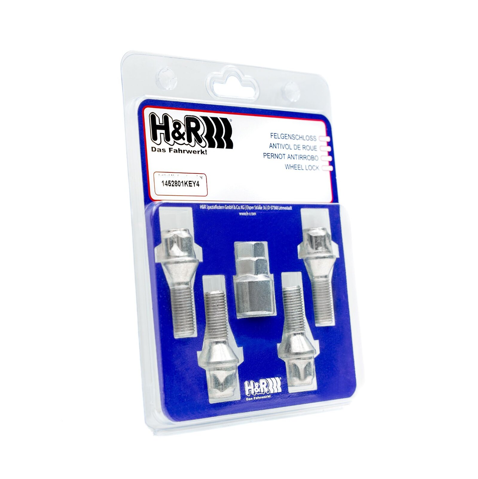 H&R Felgenschloss-Set M14 Kegelbund 60° – 14252801KEY4 – 14252801KEY4
