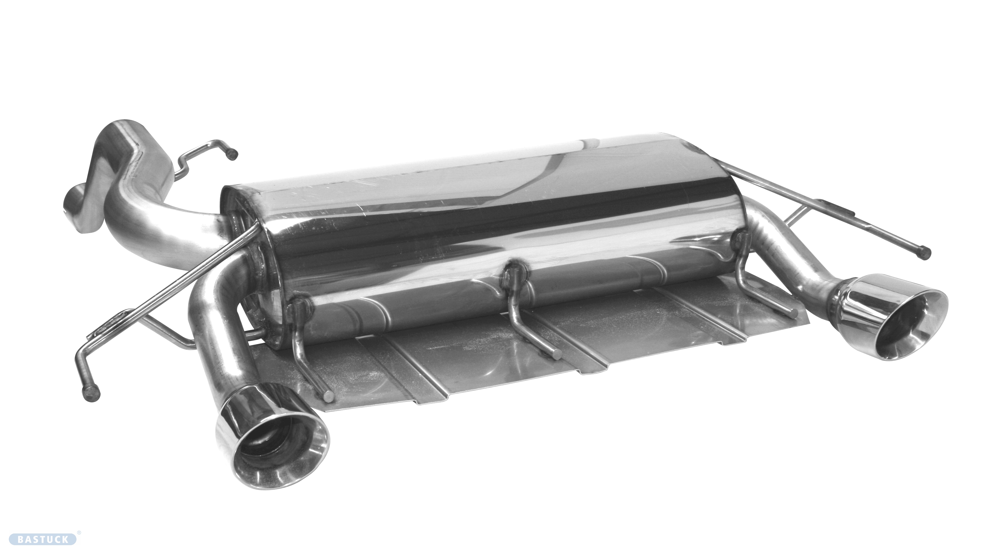 BASTUCK Endschalldämpfer mit Einfach-Endrohr 1 x Ø 90 mm LH+RH 30° schräg geschnitten für Opel Corsa E OPC