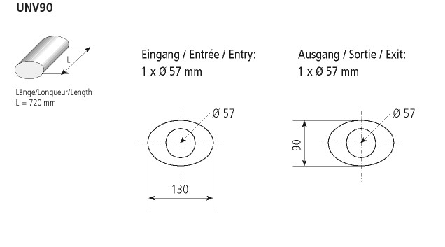 BASTUCK Universal-Schalldämpfer oval 130 x 90 mm, Länge 720 mm – universell (UNV90)