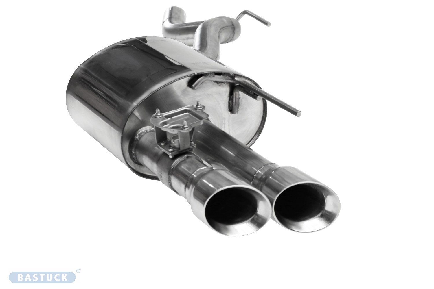 BASTUCK Endschalldämpfer mit Doppel-Endrohr 2 x Ø 90 mm LH 30° schräg mit Abgasklappe für Ford Mustang