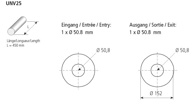 BASTUCK Universal-Schalldämpfer rund 152 mm, Länge 450 mm – universell (UNV25)