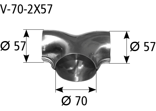 BASTUCK Verteiler T-Form Eingang Ø 70 mm 2x Ausgang Ø 57mm – universell (V-70-2X57)