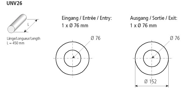 BASTUCK Universal-Schalldämpfer rund 152 mm, Länge 450 mm – universell (UNV26)