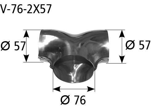 BASTUCK T-Verteiler Eingang Ø 76 mm 2x Ausgang Ø 57mm – universell (V-76-2X57)