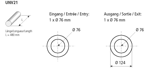 BASTUCK Universal-Schalldämpfer rund 124 mm, Länge 480 mm – universell (UNV21)