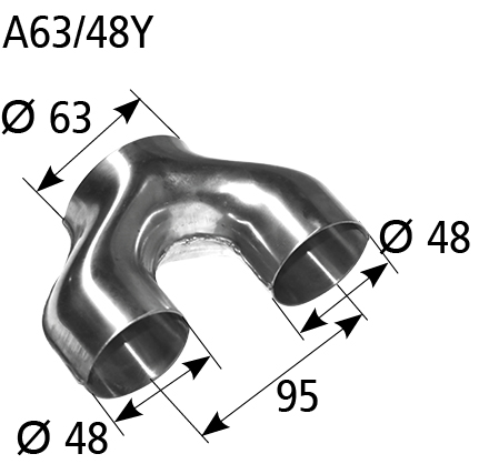 BASTUCK Y-Stück Eingang Ø 63 mm 2x Ausgang Ø 48 mm, Abstand Ausgang Mitte / Mitte 95 mm – universell (A63/48Y)