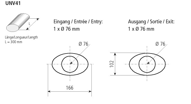 BASTUCK Universal-Schalldämpfer oval 166 x 102 mm, Länge 300 mm – universell (UNV41)
