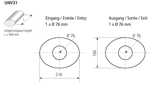 BASTUCK Universal-Schalldämpfer oval 216 x 166 mm, Länge 460 mm – universell (UNV31)