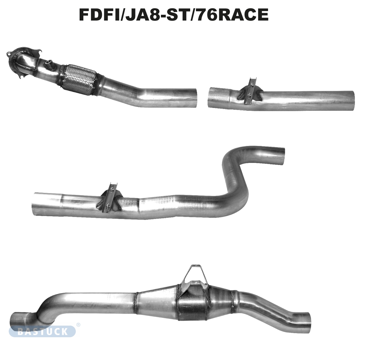 BASTUCK Motorsportanlage bestehend aus Downpipe, Verbindungsrohr vorne für Ford Fiesta (FDFI/JA8-ST/76RACE)