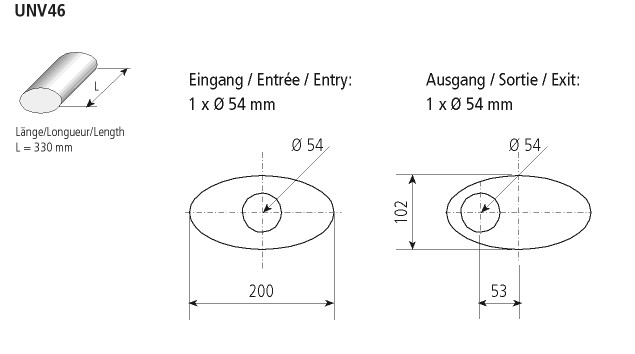 BASTUCK Universal-Schalldämpfer oval 200 x 102 mm, Länge 330 mm – universell (UNV46)