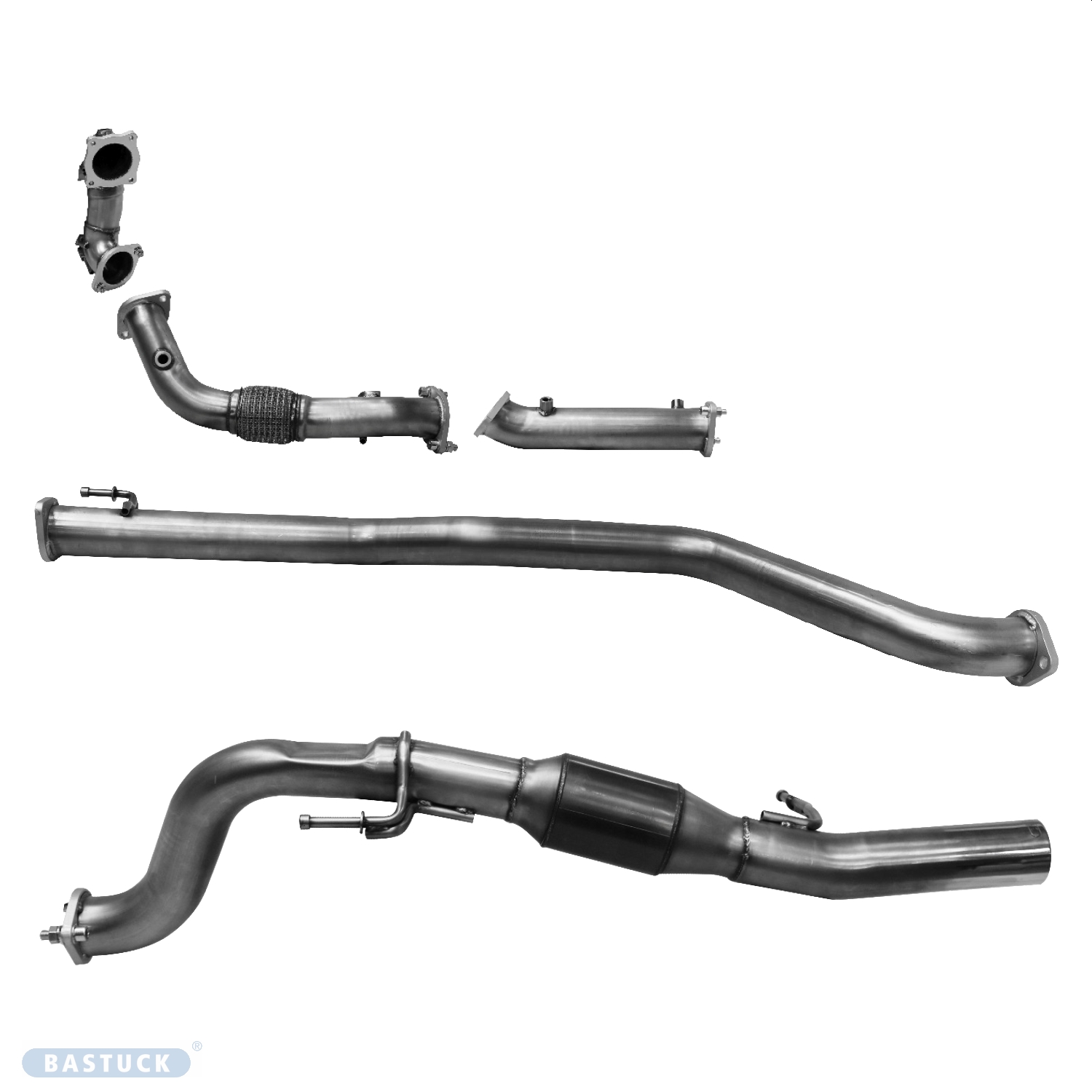 BASTUCK 5-teilige 70mm Motorsportanlage mit Motorsport Katalysator und 76mm Endrohr für Hyundai i20