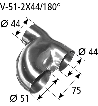 BASTUCK Eingang Ø 51 mm 2x Ausgang Ø 44 mm – universell (V-51-2x44/180°)