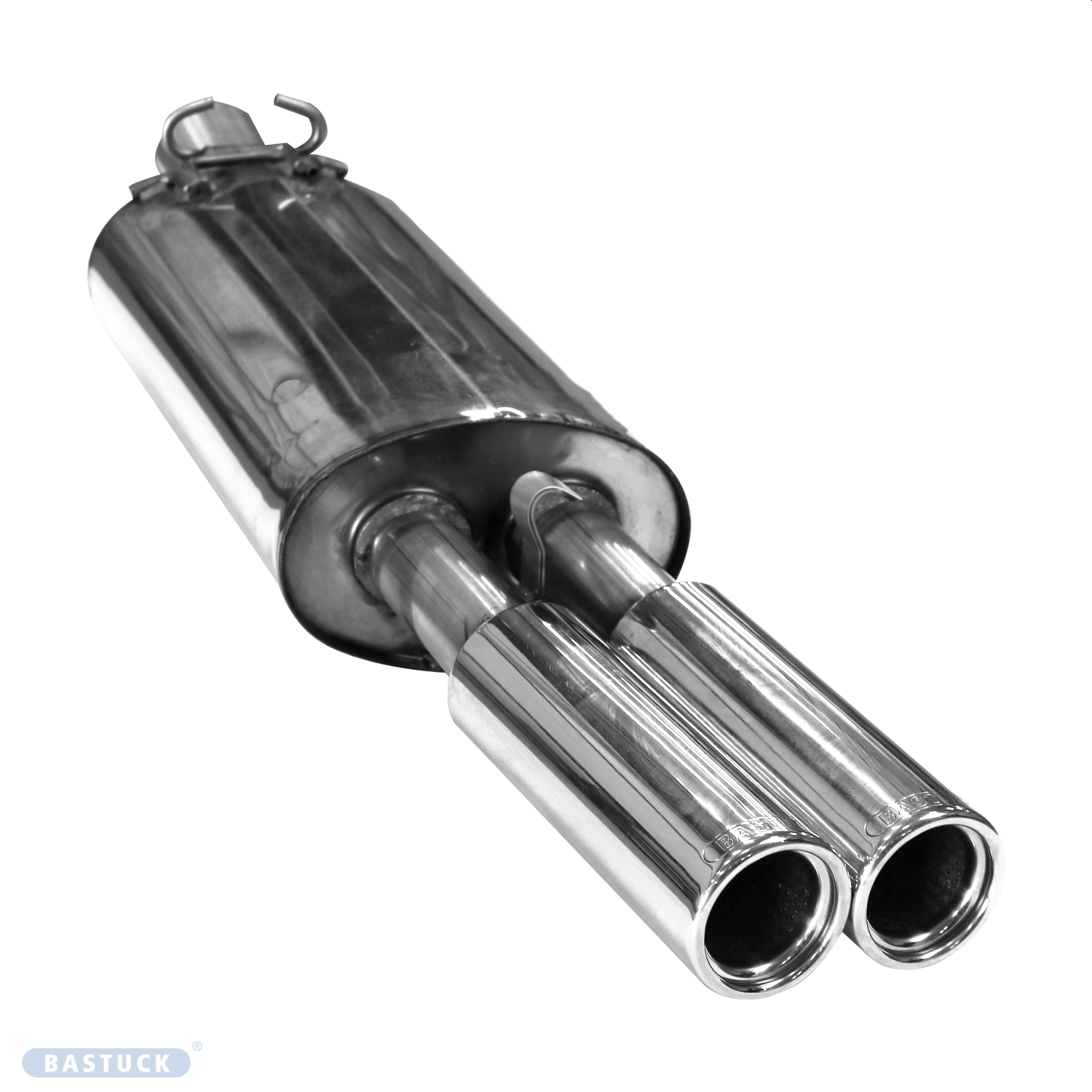 BASTUCK Endschalldämpfer mit Doppel-Endrohr 2 x Ø 76 mm für Volkswagen Golf 2 außer Synchro (A252-315VW)